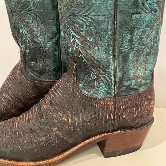 Lucchese 1883 Womens Western Boots - Teal and Brown Leather Size 8B - Picture 4 of 12